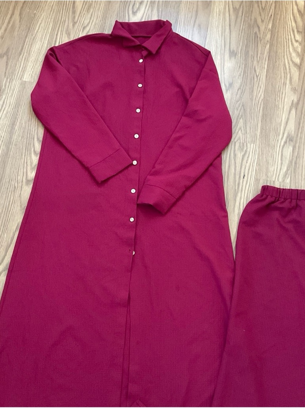SHEIN Girls Raspberry Long-Sleeve Button Pajama Set